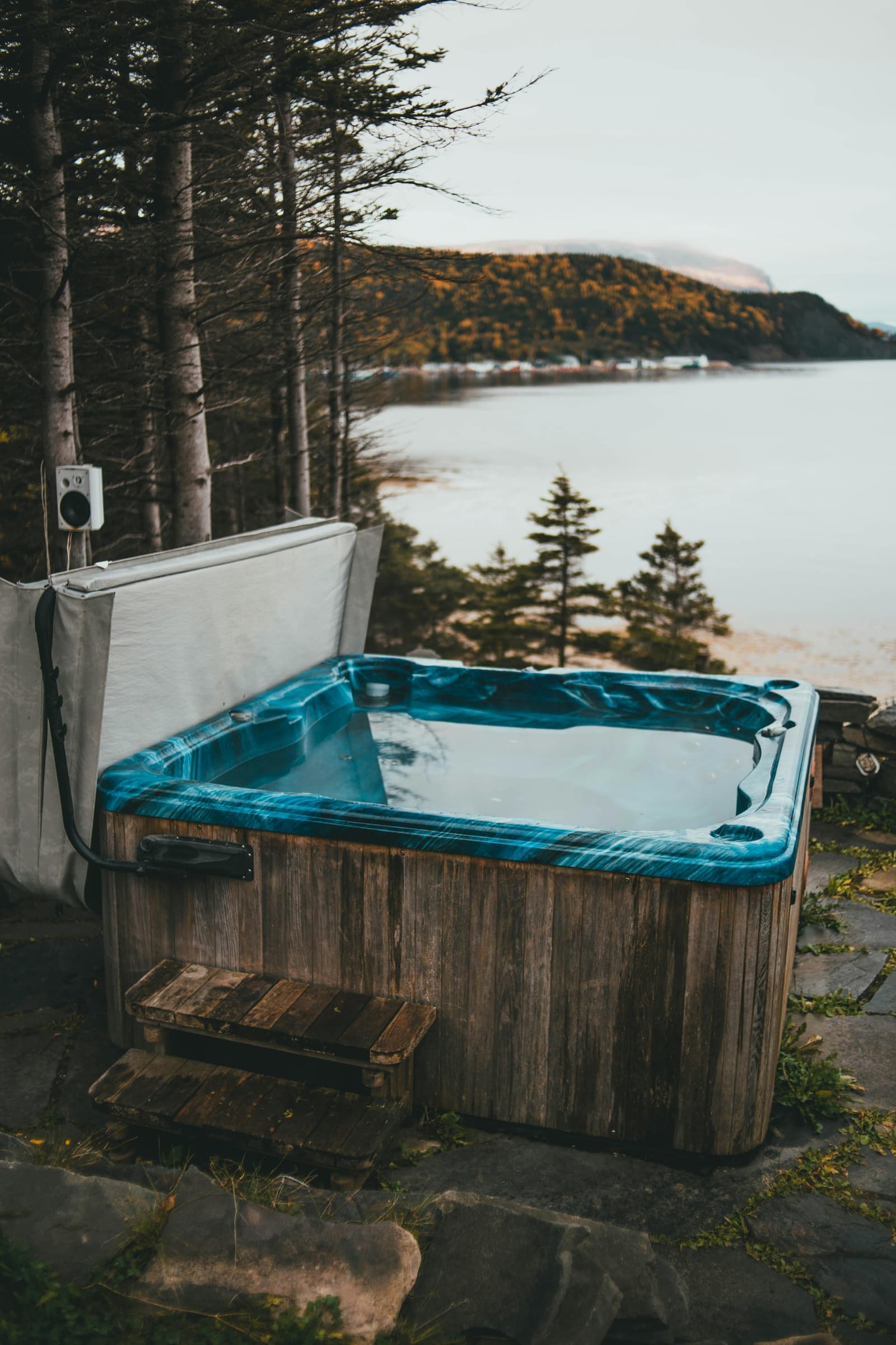 Outdoor hot tub in a peaceful setting